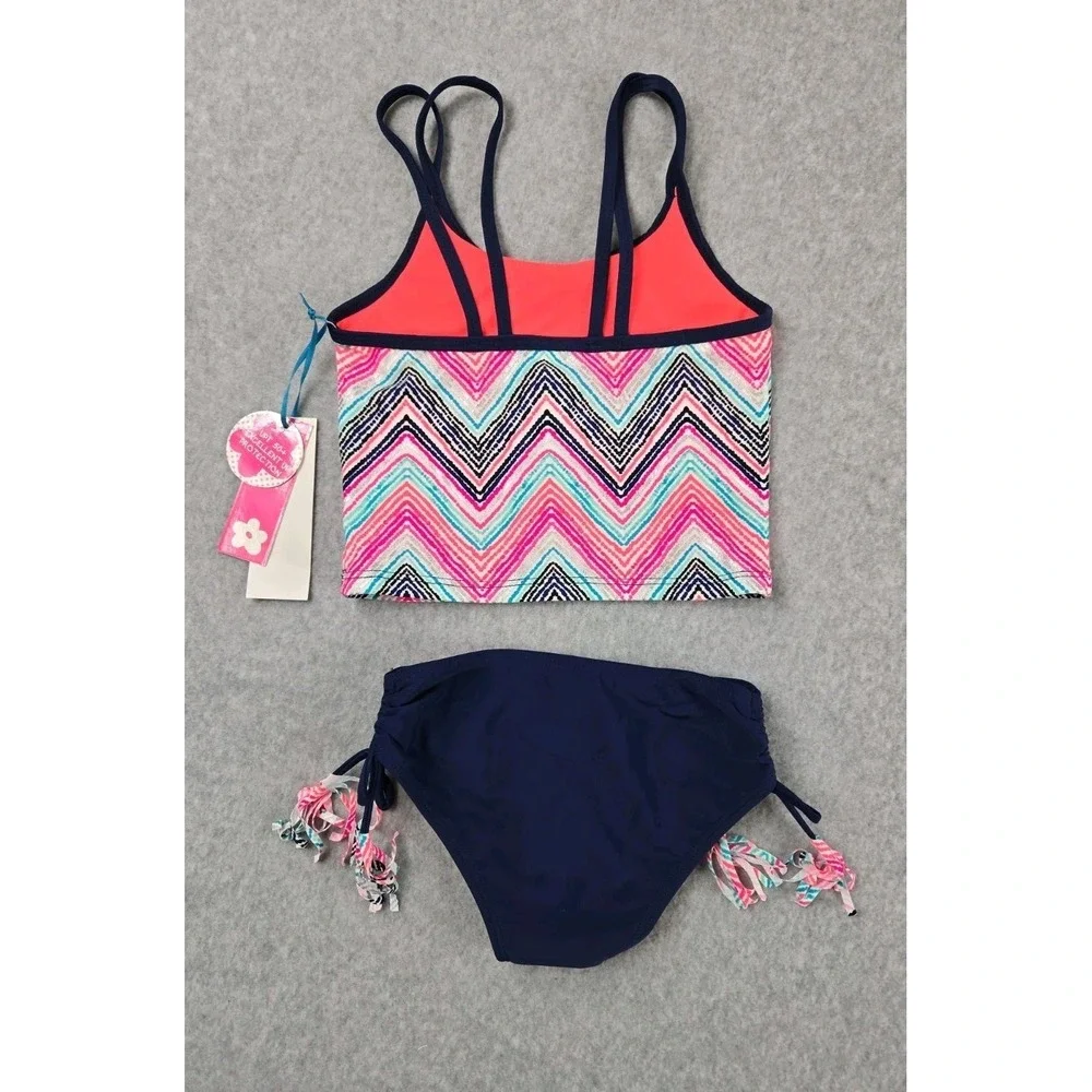 Limited Too Girls 2 Piece Tankini Size 5/6 Bathing Suit Swim Set Pink‎ Blue NEW
